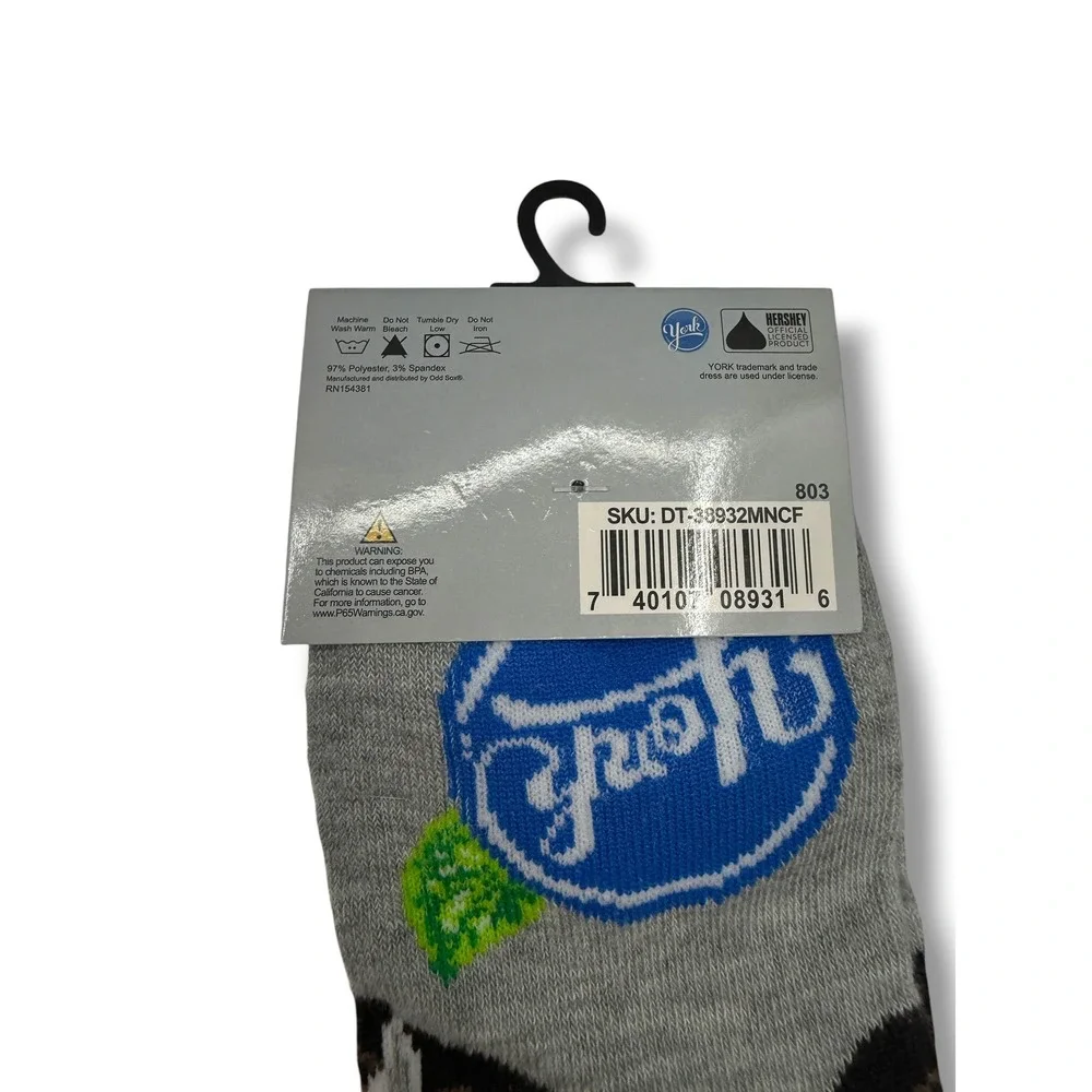 York Peppermint Pattie Crew Socks Mens 6-12 Gray Candy Novelty Graphic NWT